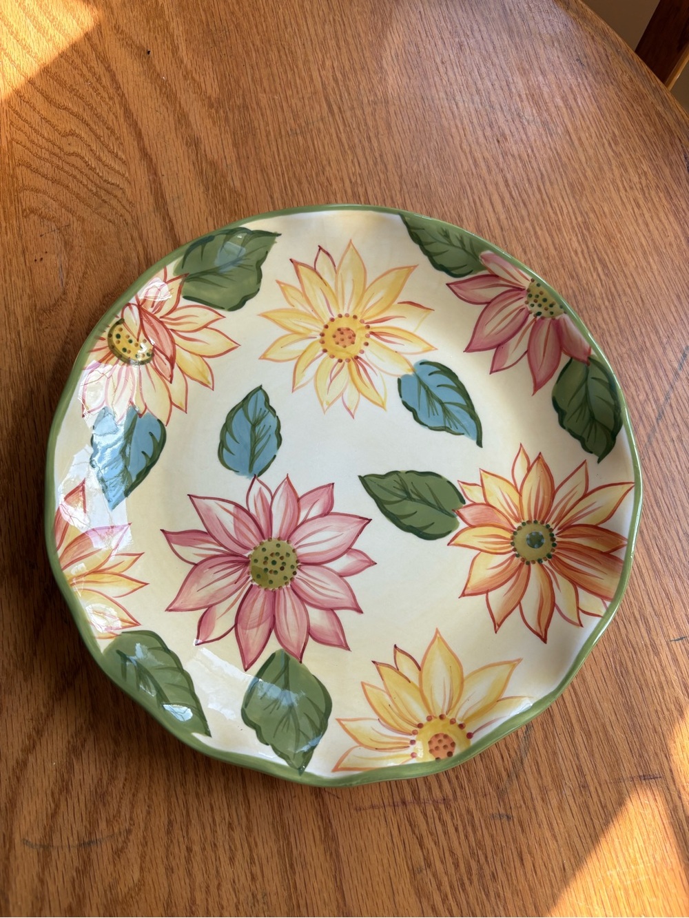 Longaberger Floral Ceramic Serving Plate - Pink, Yellow & Green